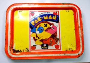 Vintage 80s  Pac-Man Folding TV Tray Midway Bally  Yellow Orange